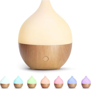 Aroma Diffuser, 100 ml, Small Ultrasonic Aromatherapy Diffuser for Essential Oils, with Automatic Shut-Off Function, Warm White Light, White, Wood Grain, Diffuser