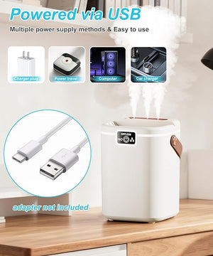2L Large Capacity Thriple Spray Humidifier Digital Display USB Charging 5 Gears Cool Mist Maker with Night Light for Home Office