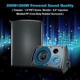 6.5" 400W 2PCS Indoor Outdoor Bluetooth Speakers Wall Mount Speakers Waterproof Weather Resistant For Patio Garage Home